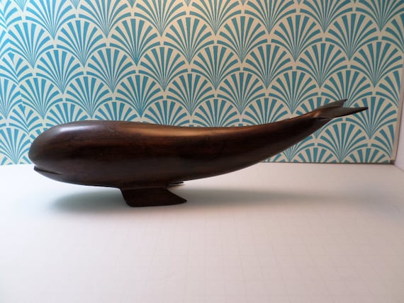 Vintage MCM Rosewood carved minimalist whale as-is-beautiful