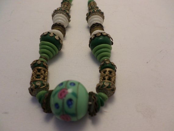 Fabulous Vintage art glass beads jadite green whi… - image 3