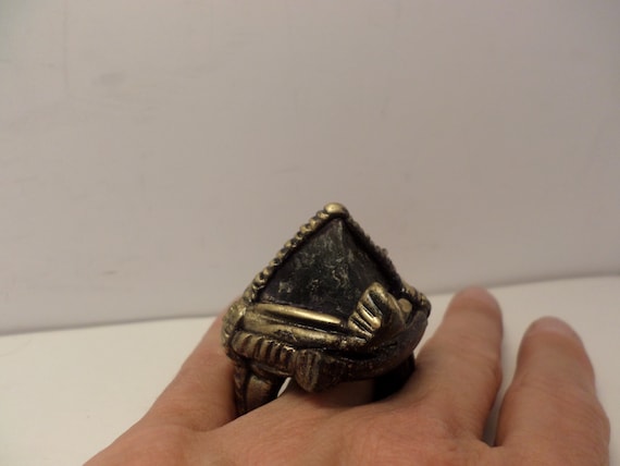 Fabulous Handmade 90's Flourite ring Chicago designer Goth, steampunk WOW!