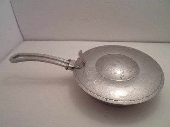 Mid Century Floral Engraved Aluminum Silent Butler Table Top Cottage Decorator Chic Practical Item