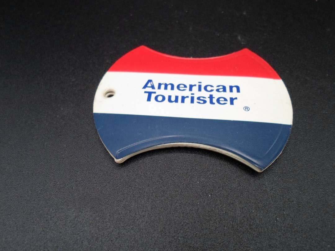 Vintage American Tourister Luggage Tag 80's Cool Red White and Blue 70