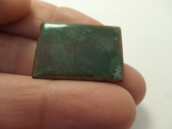 Small copper enameled pin green abstract vintage 60's