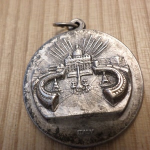 1Catholic medal silver tone Pope charm Joannes Paulus II Pontifex Maximus Pope John Paul II image 3