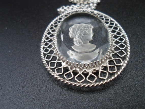 Vintage Cut Crystal Cameo Necklace Whiting and Da… - image 5