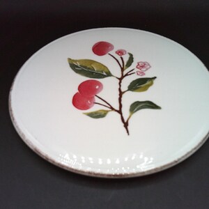 Vintage Hand Painted Cherries Ceramic Hot Plate Pot Cover Adorable 80's Culture