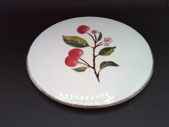 Vintage Hand Painted Cherries Ceramic Hot Plate Pot Cover Adorable 80's Culture