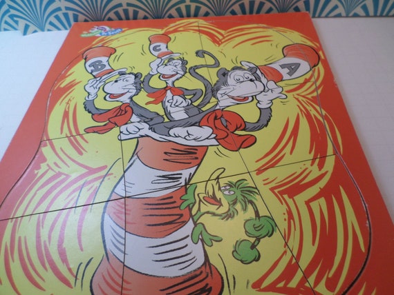 vintage 90's Mattel Dr Seuss heavy board puzzle cats in hats