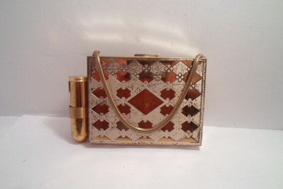 Antique Vintage Regency Gold/Silver tone Dance Purse Lipstick Powder Comb Cigarettes Dance Cards Hollywood Monroe Movies