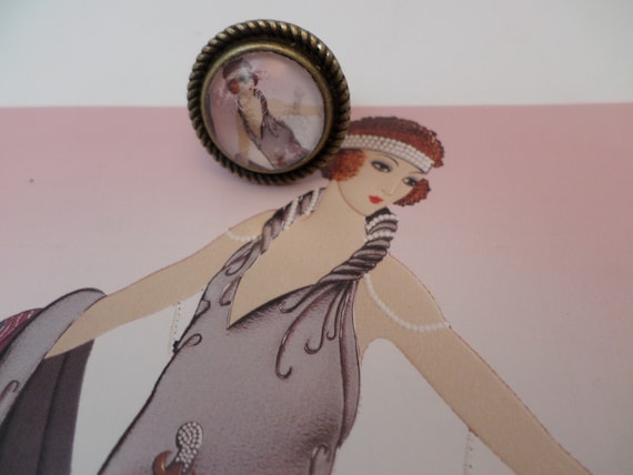 Hand Made Erte' Deco art Gala brass ring adjustable art deco early Flapper unique chic retro 20's