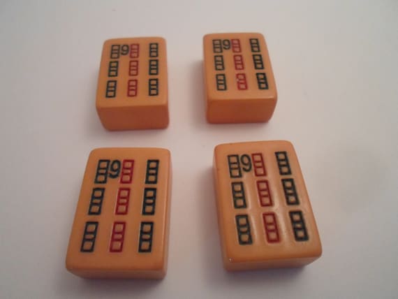 Antique 4 Mahjong Butterscotch Matching Bakelite Game Tiles for Jewelry Making or Collection Bamboo pattern all #9