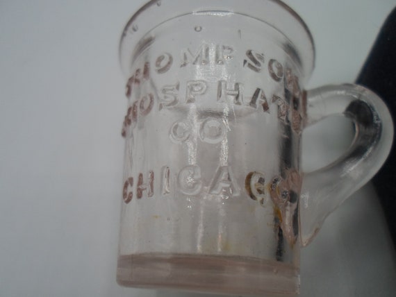 Vintage Thompson Phosphate Co. 2 inch Dose Mug with handle WILD CHERRY Rare Soda Fountain Drug Store Antique as is
