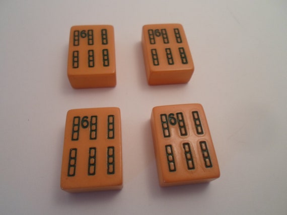 Antique 4 Mahjong Butterscotch Matching Bakelite Game Tiles for Jewelry Making or Collection Bamboo pattern all #6