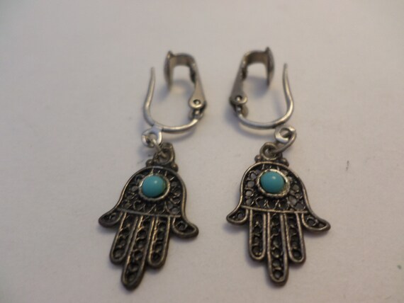 vintage 70's Hamsa good luck ward off evil good fortune earrings