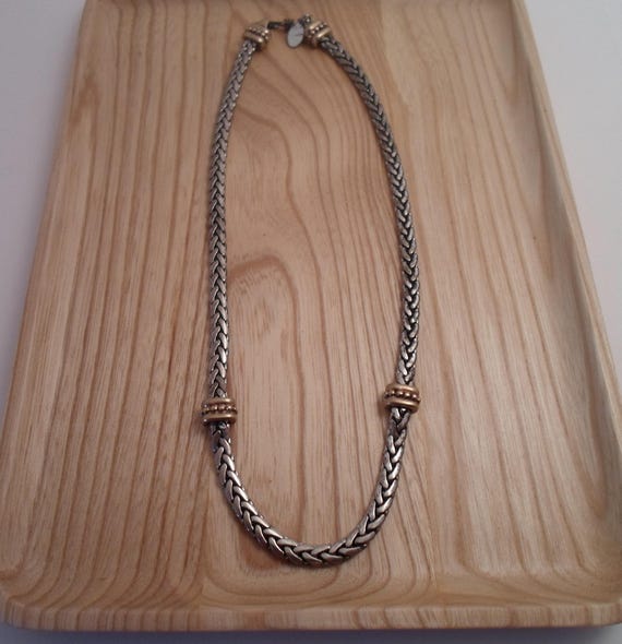 Vintage Woven Chain Necklace Rope Braid Silver Gold Tone Great Look has tag 1980's Cool