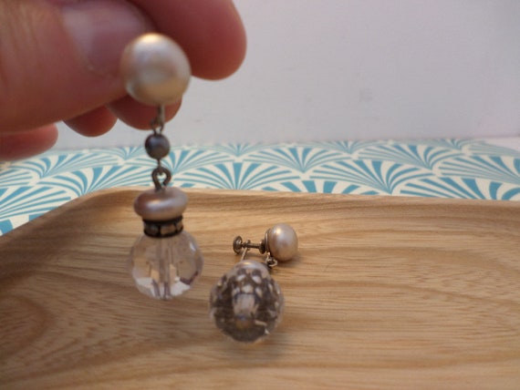 Vintage screw back earrings crystal ball and pear… - image 2