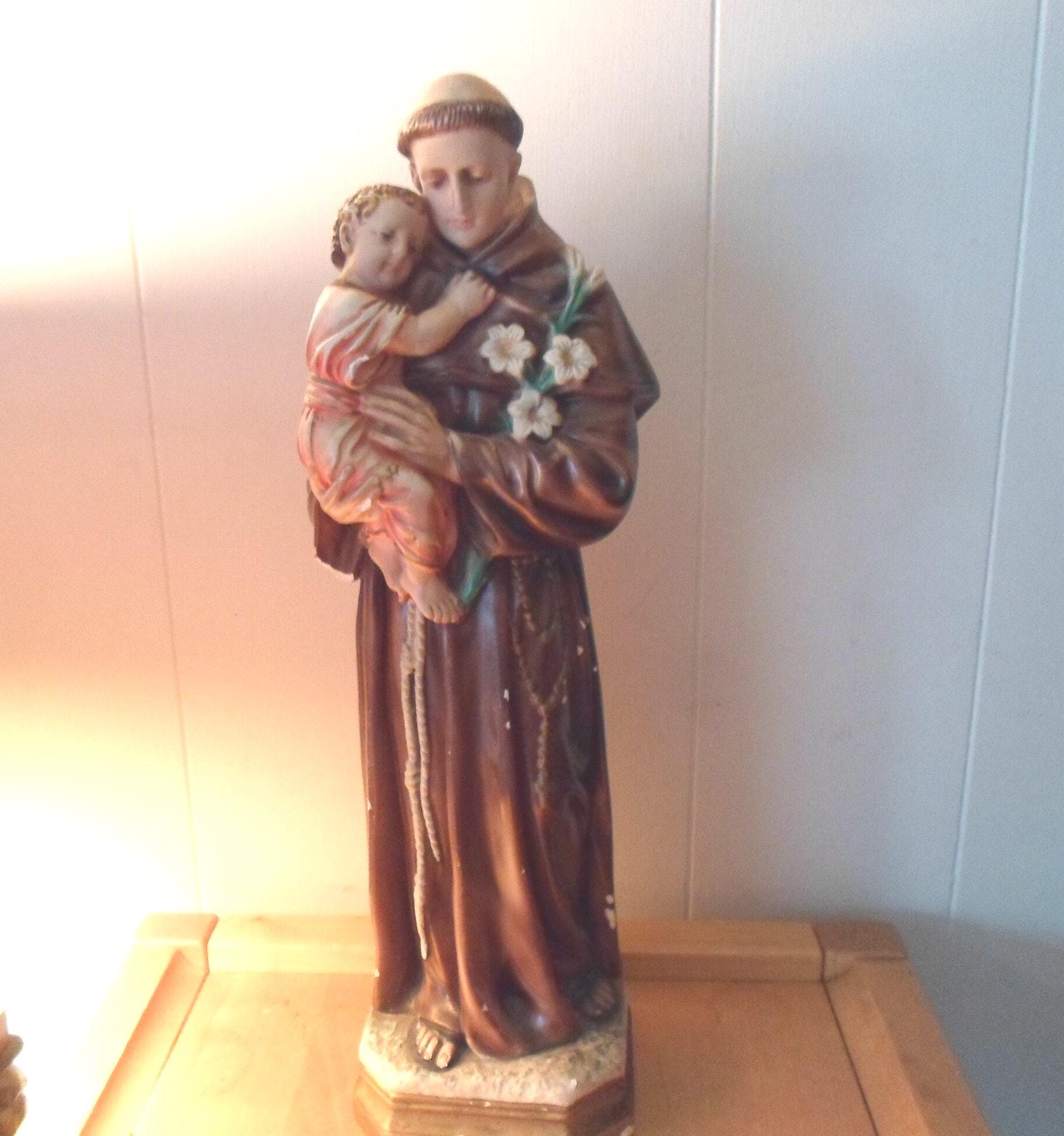 Vintage Saint Anthony Chalkware Statue: Columbia Statuary Italy