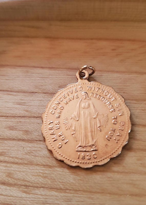 Vintage Miraculous Medal Mary Conceived Without Sin Pray for Us Beautiful