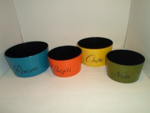 Vintage Mid Century Stacking Bowl Set for Snacks Popcorn Chips Nuts Pretzels Great Colors City Chic