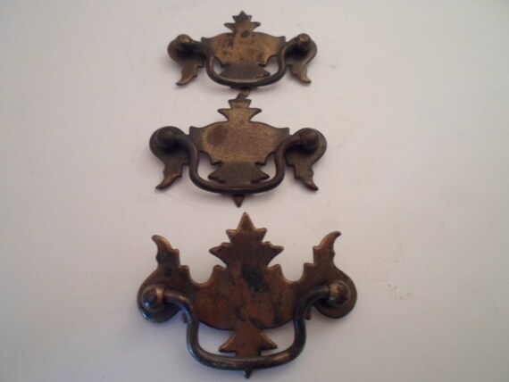 Vintage Chippendale Brass Drawer Pulls Quality Design All 3 for 1 price Designer Chic Scaled Down Size Re Decorate Chest Dresser Cottage