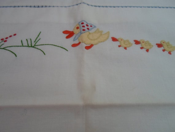 Vintage Child Pillow Cover Adorable Ducks Hand Stitched Mini Applique