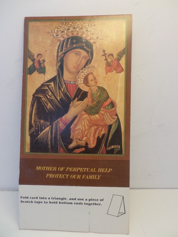 Vintage Mother Of Perpetual Help protect our family card stand up