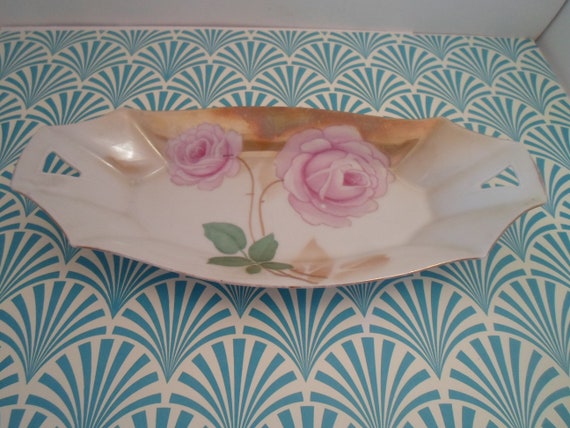 Antique RS Germany Tray Painted Luster Original Celery Table Vanity Tray with handles Double Rose