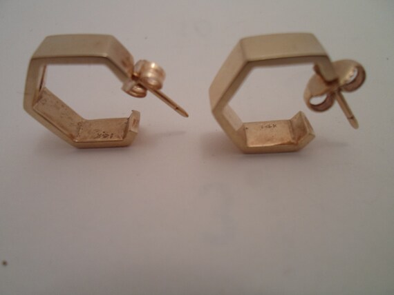 Vintage 14K Gold Earrings Hexagon Hoops Pierced Ears Solid