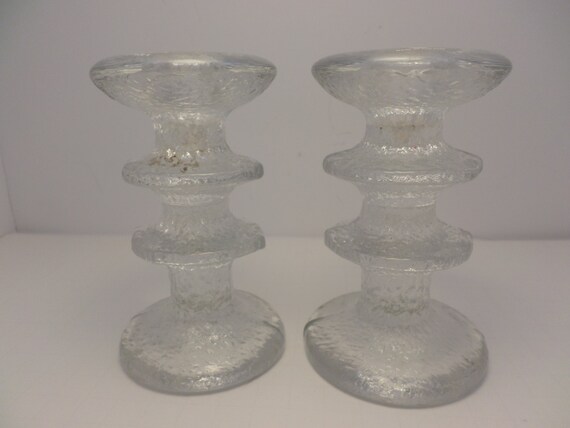 Scandinavian design Ittala vintage MCM candle holders glace' Ice