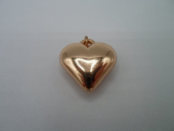 Vintage Puffy Heart Pendant Charm Polished Gold Tone Adorable Mini