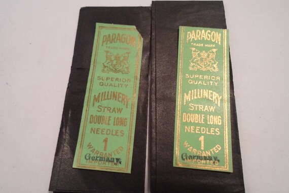 Antique Paragon German Sewing Millinery Needles org. Victorian Package Straw hat Sewing collectables Cottage chic 2 Packs