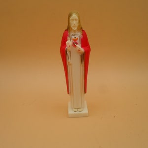 Vintage Sacred Heart Jesus Mini plastic Statue 1960's MCM Hong Kong