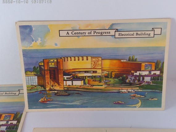 Vintage 1930's A Century of Progress Chicago 1933 postcards 6 original deco postcards Electrical Building mint