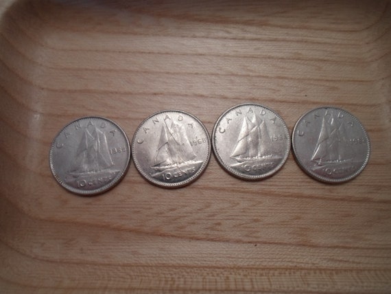 1968 Canadian Silver Dimes: Elizabeth II, Clipper Ship - Set of 4