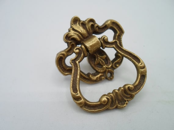 Vintage Antique Solid Brass Dropped Pierced Drawer numbered Pull Art Deco Era