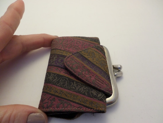 Vintage Bond Street Original 60's mini wallet cloth purple ribbon USA