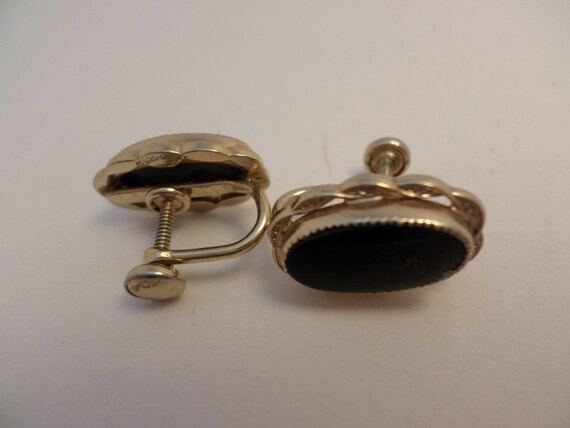 Vintage 40's 1/20 12 kt gold fill oval black onyx earrings screwback