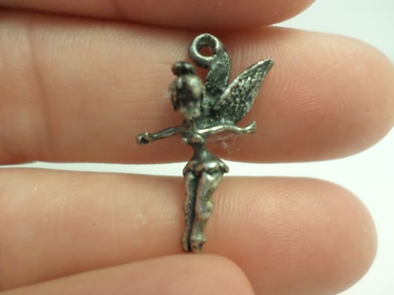 Vintage STERLING silver tinkerbell pixie charm silver 1"