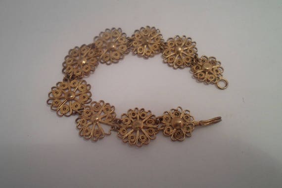 Vintage Filigree Gold tone on Silver Bracelet Chain Daisies Pin Wheels As found