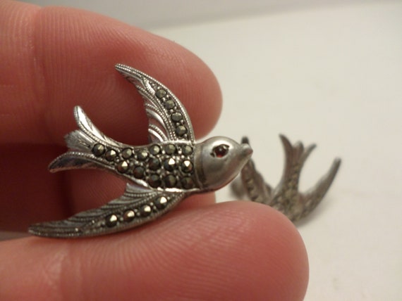 Vintage Art Deco screwback earrings sparrows STERLING silver marcasite 30's