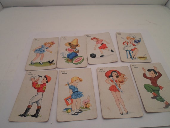 Antique Rare Mid Century Old Maid Cards Mis America Fusy Flossie Jack Jockey Jitter Bugs Goodie Cook Betsy Bowler Seedy Sam Silly Sue