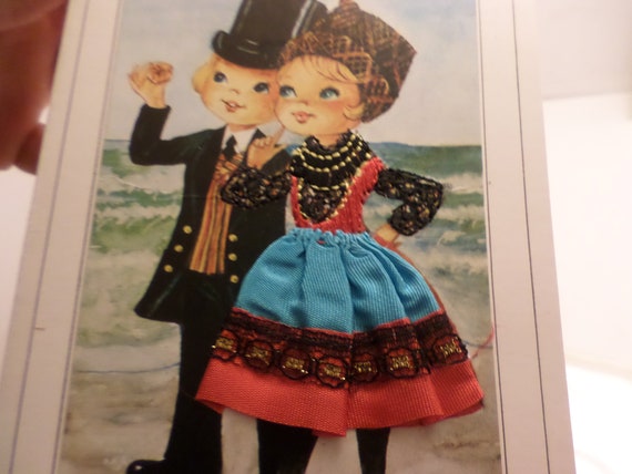 Vintage Danish greeting cards 5 Danish costumes Applied fabric  Bornholm, Aero, Fyn,Romo, Ebeltoft,