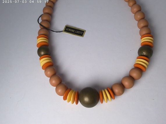 NEw old stock Lucite vintage beaded necklace Hong Kong earthy tones