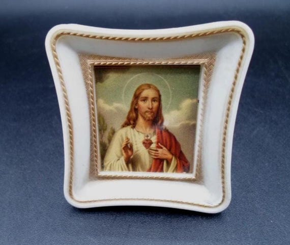 Vintage Mini Print of The Sacred Heart of Jesus Italy 2"x 2.50"Like New 1960's Stand Up Frame