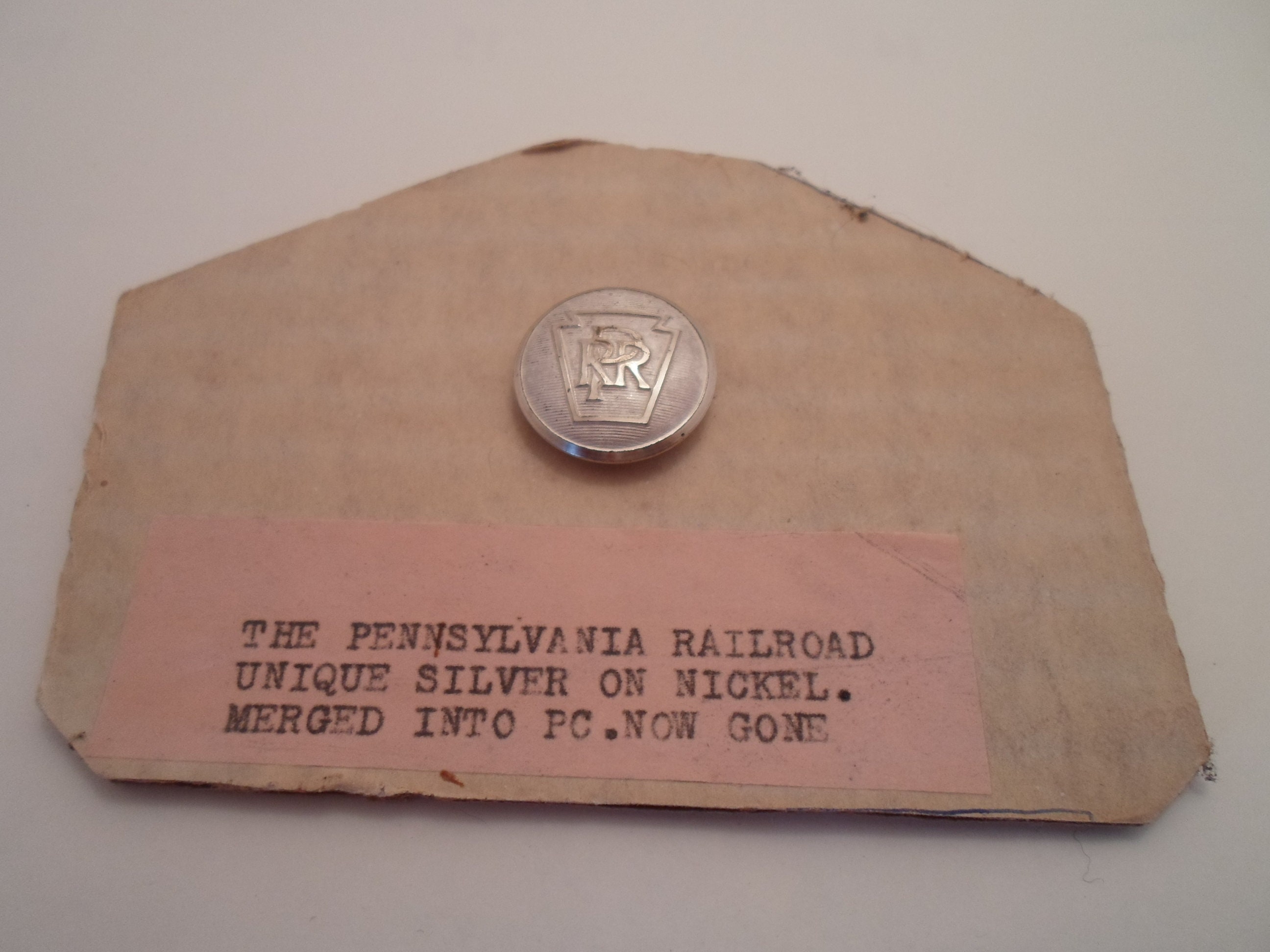 Antique Pennsylvania Railroad Unique Silver or Nickel Button All original