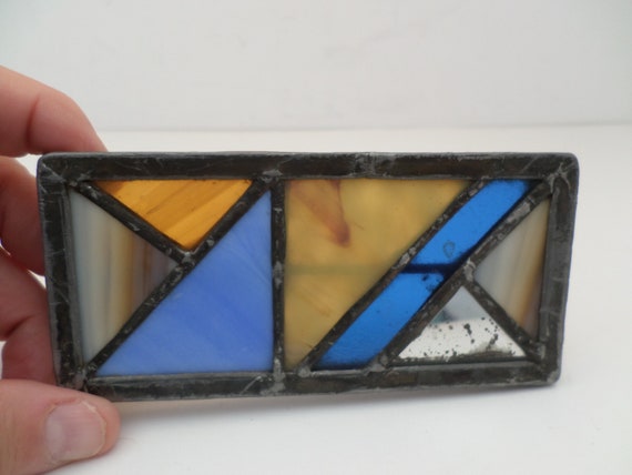 Fantastic vintage stained glass belt buckle Art Deco Mission style