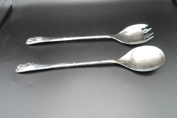 Vintage Italy Silverplate 2 Piece Salad Serving Set 9" Spoon and Fork