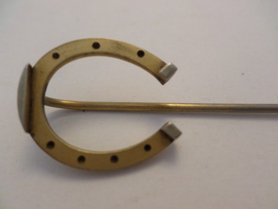 Vintage deco country western 40's hat pin stick pin Horseshoe gold and silver