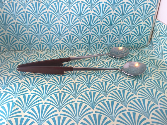 Vintage Mid-Century Modern EPIC Stainless steel salad servers JAPAN fabulous design