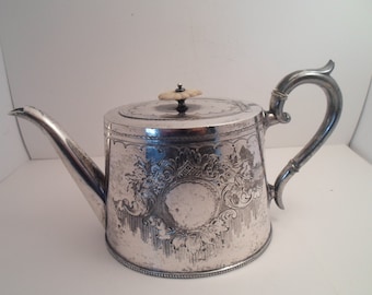 Antique Vintage Silver Plated Coffee Teapot Engraved James Deaken & Son Sheffield Silversmith