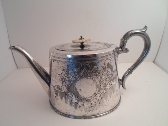 Antique Vintage Silver Plated Coffee Teapot Engraved James Deaken & Son Sheffield Silversmith